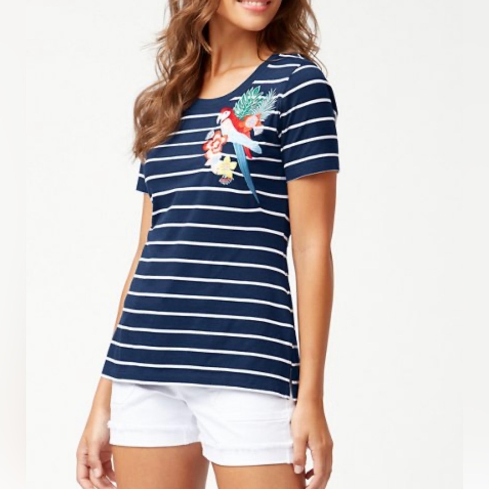 Tommy Bahama Parrot Trap Embroidered Striped T-shirt Size S